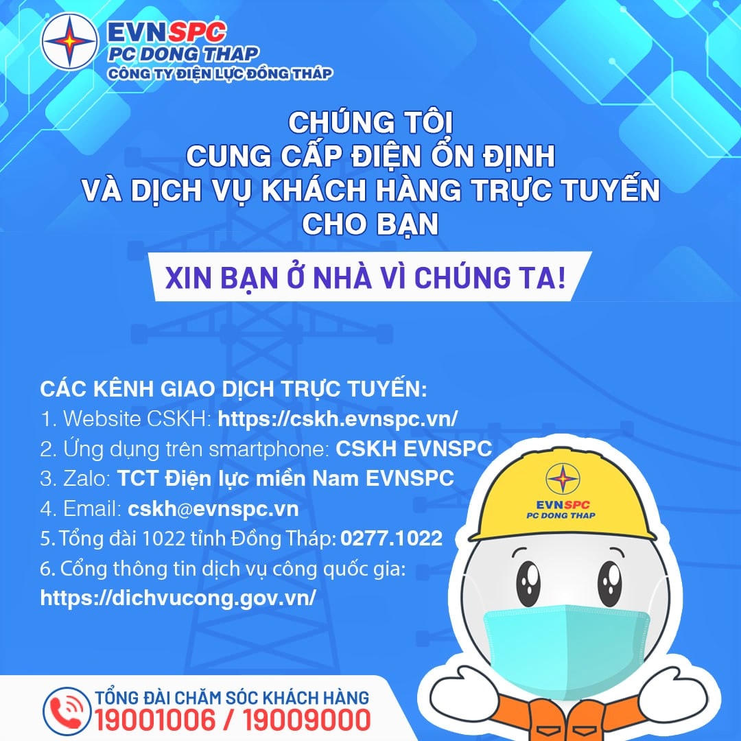 Logo tuyên truyền, khuyến khích khách hàng sử dụng dịch vụ điện trực tuyến của Cty Điện lực Đồng Tháp trong thời gian giãn cách xã hội