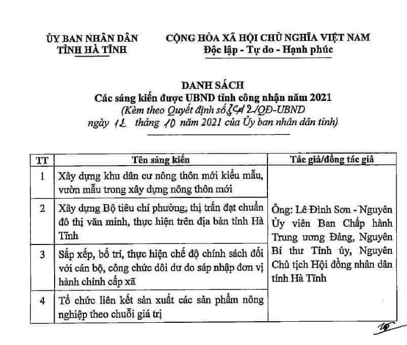 4 sáng kiến của ông Lê Đình Sơn được công nhận là "sáng kiến cấp tỉnh năm 2021".