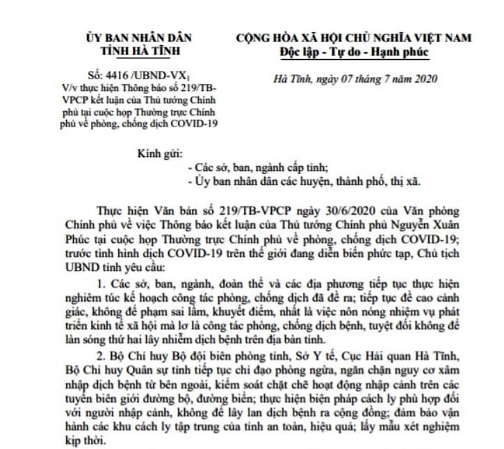 20 ngày sau khi có Quyết định 2553 của Bộ Y tế, UBND tỉnh Hà Tĩnh mới ban hành văn bản chỉ đạo thực hiện.