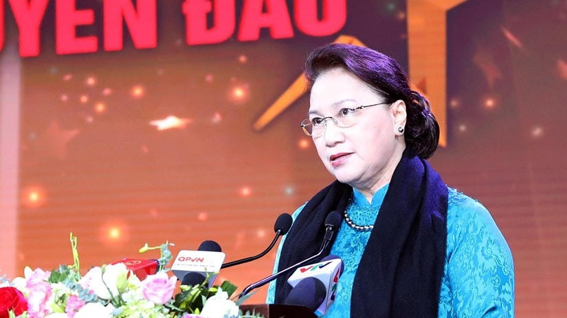 Chủ tịch Quốc hội Nguyễn Thị Kim Ngân phát biểu tại chương trình. Ảnh: TTXVN.