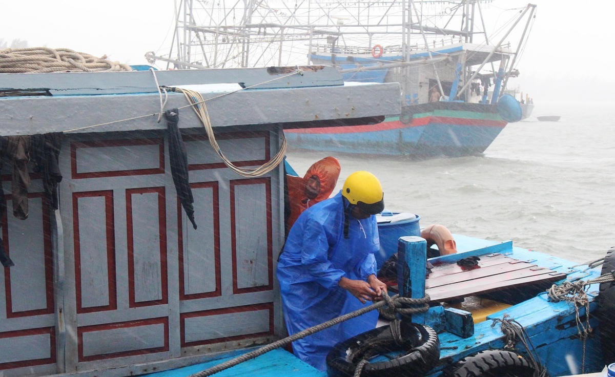 Ngư dân đang neo đậu tàu thuyền tại cảng Sa Kỳ.