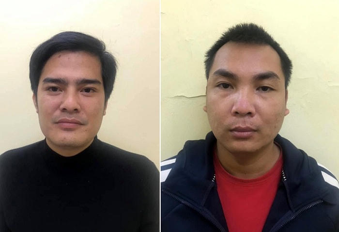 Hai đối tượng Trần Xuân Hiệp và Nguyễn Duy tại cơ quan chức năng. Ảnh: Công an TP Hà Nội