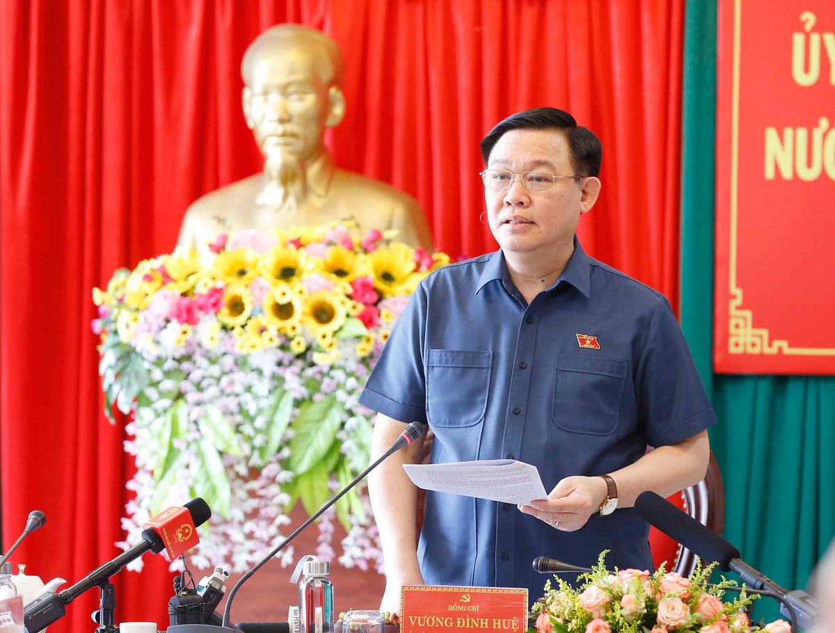 Chủ tịch Quốc hội Vương Đình Huệ phát biểu chỉ đạo tại cuộc làm việc.