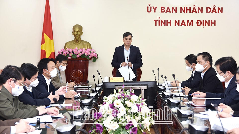 Ban chỉ đạo phòng chống dịch Covid-19 tỉnh Nam Định họp chiều nay, 2/3. Ảnh: Báo Nam Định.