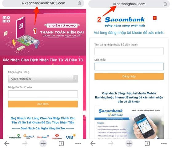 Những trang web giả mạo