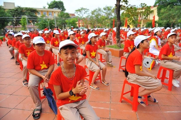 Đánh trống khai giảng năm học mới 2019-2020 tại trường THPT Phan Châu Trinh (Đà Nẵng). (Ảnh: Trần Lê Lâm/TTXVN).