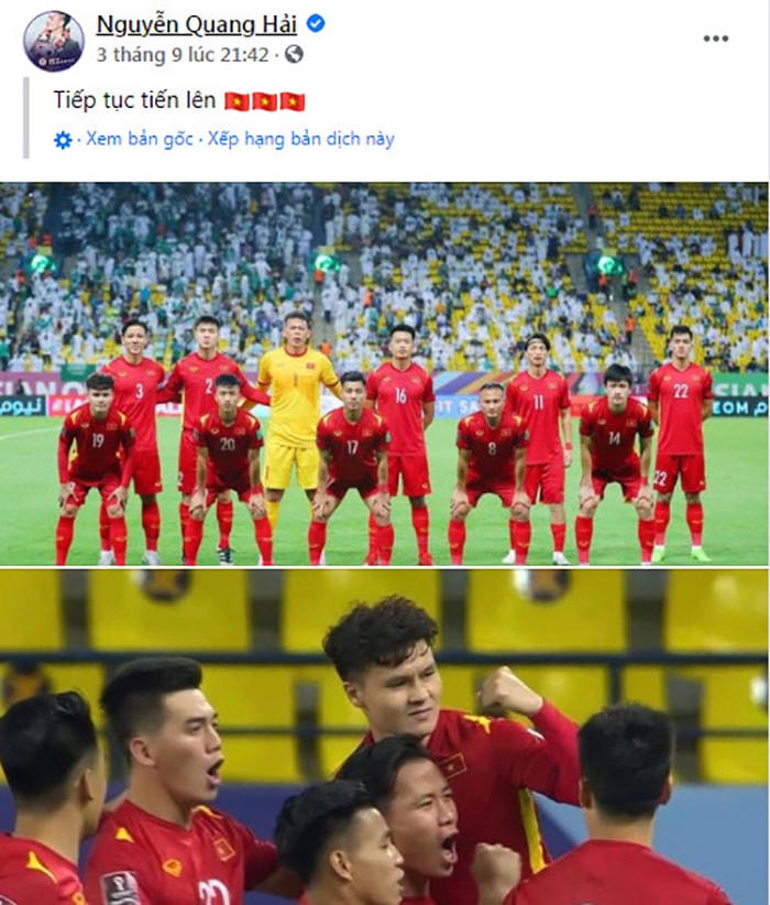 Tiền vệ Quang Hải lên dây cót tinh thần cho bản thân và đồng đội.