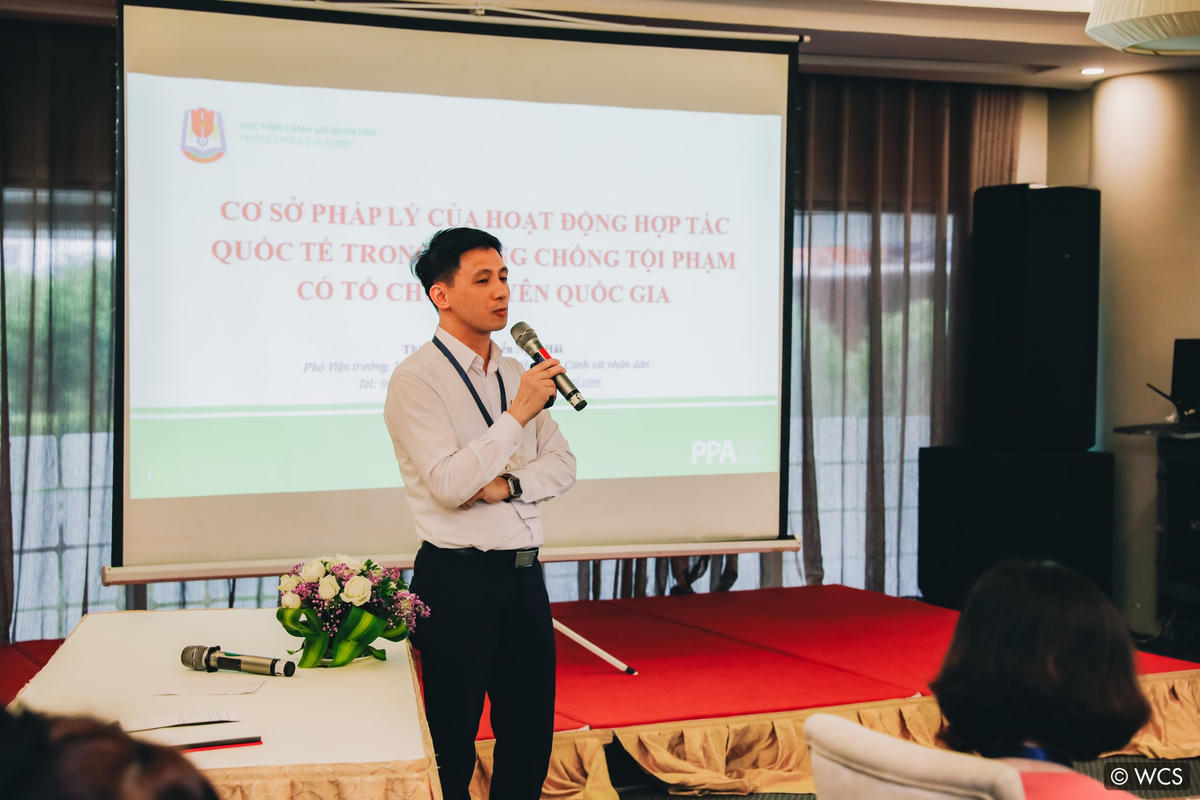 Anh Nguyễn Ngọc Hải, Phó Viện trưởng, Viện Khoa học Cảnh sát, Học viện Cảnh sát Nhân dân chia sẻ tại buổi tập huấn