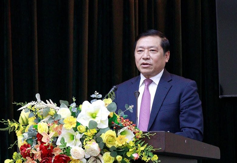 Tân Bí thư Đảng uỷ Cơ quan Ban Tuyên giáo Trung ương Lại Xuân Môn phát biểu nhận nhiệm vụ. Ảnh: Phạm Cường.