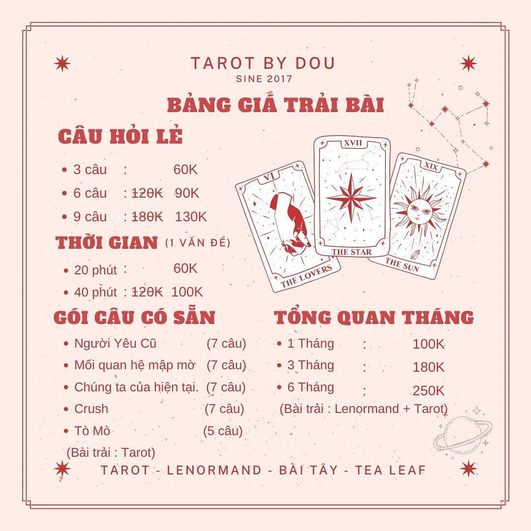 Một bảng giá trải bài chi tiết được công khai trên Facebook.