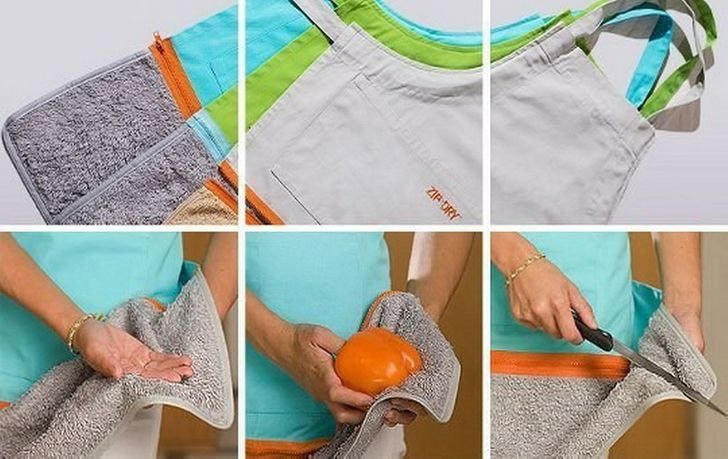 Tạp dề có khăn có thể tháo rời.  
