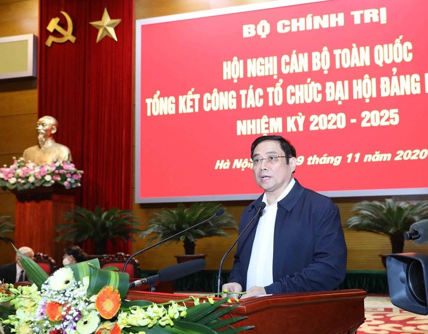 Ủy viên Bộ Chính trị, Bí thư Trung ương Đảng, Trưởng ban Tổ chức Trung ương Phạm Minh Chính phát biểu. Ảnh: TTXVN.  