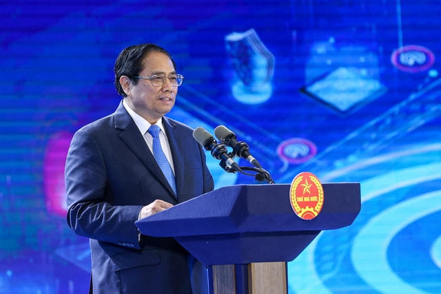 Thủ tướng Phạm Minh Chính phát biểu tại Lễ công bố hệ thống hóa đơn điện tử toàn quốc.      Ảnh: GVP