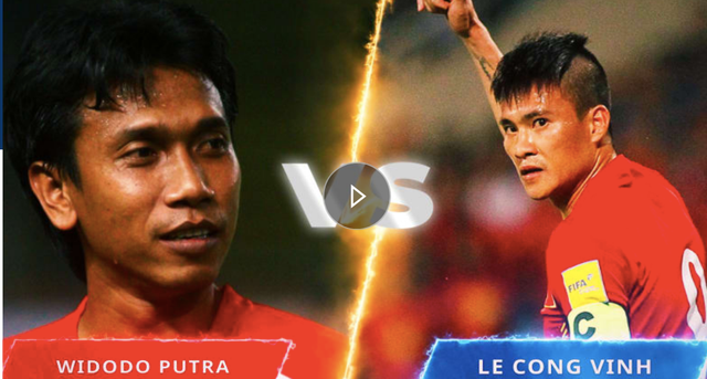 Công Vinh đang chiếm ưu thế hơn so với đối thủ Widodo Putra (Indonesia) ở bán kết giải thưởng bàn thắng đẹp nhất lịch sử Asian Cup.