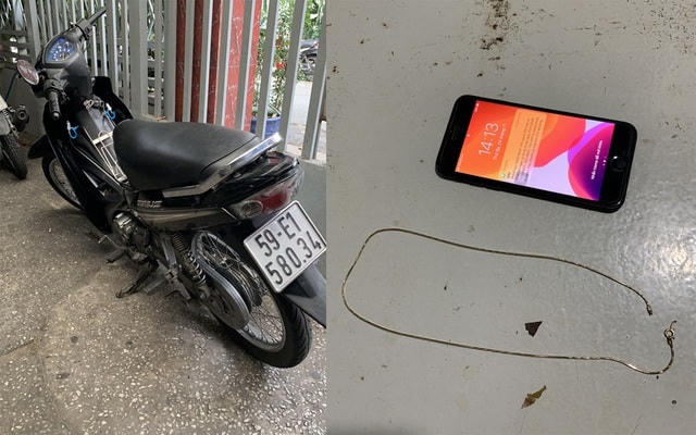 Xe máy của đối tượng Hảo và tang vật vụ án.  