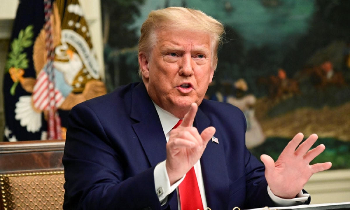 Tổng thống Trump tại cuộc họp qua video với các thành viên quân đội Mỹ ở nước ngoài tại Nhà Trắng hôm 26/11. Ảnh: AFP.  