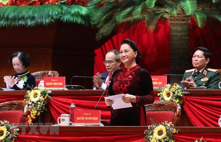 Ủy viên Bộ Chính trị, Chủ tịch Quốc hội Nguyễn Thị Kim Ngân thay mặt Đoàn Chủ tịch điều hành Đại hội. Ảnh: TTXVN.  