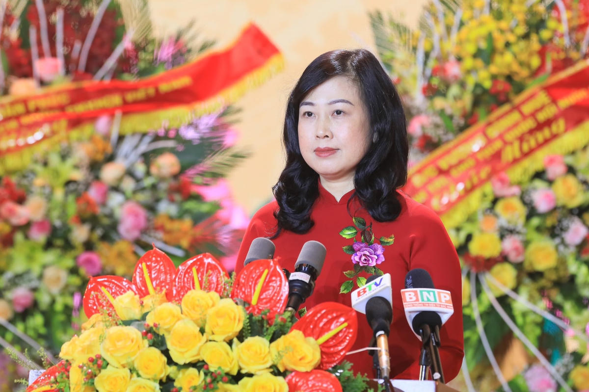 Bí thư Tỉnh ủy Bắc Ninh Đào Hồng Lan phát biểu tại Lễ kỷ niệm.