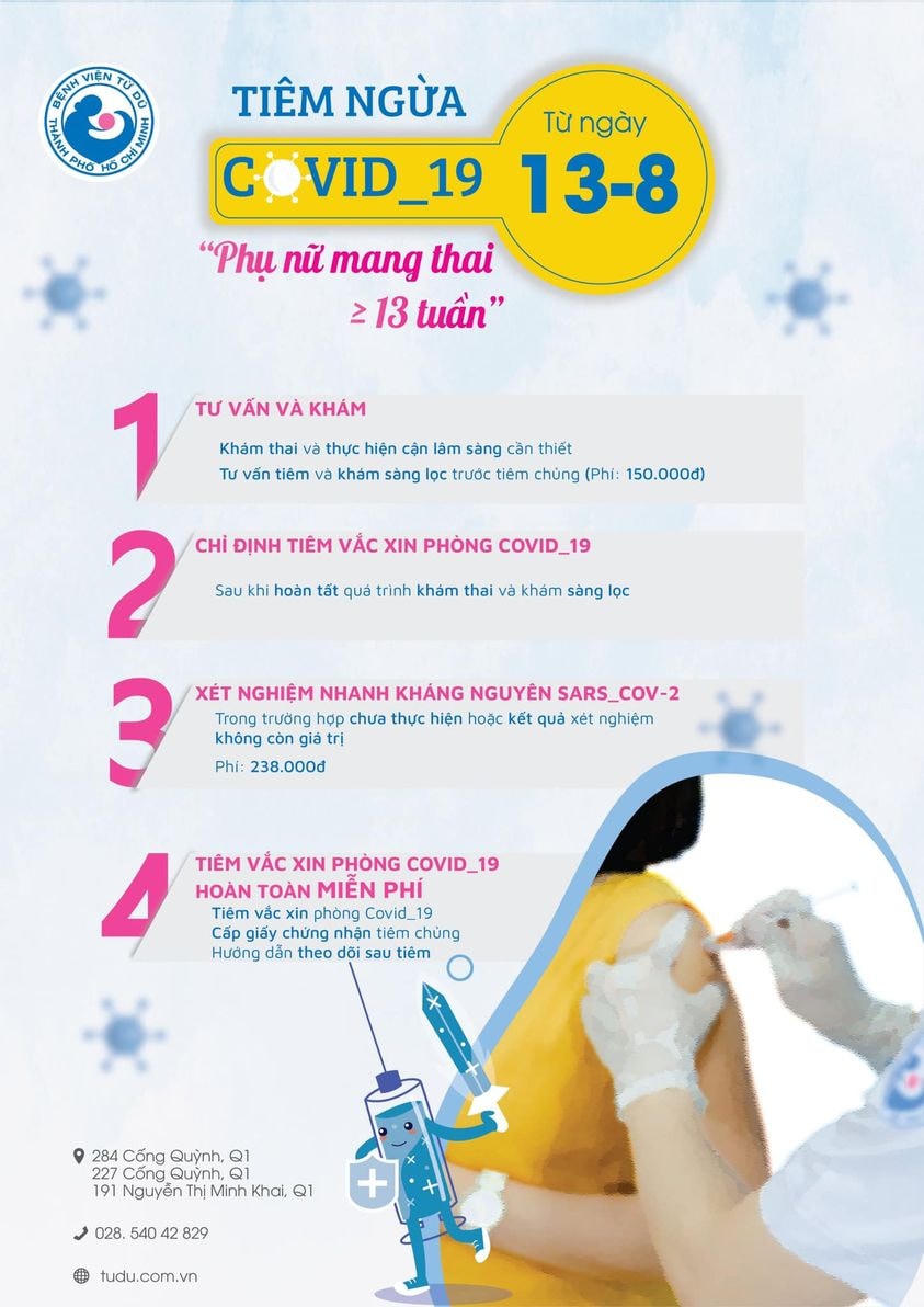 Thông tin các bước thực hiện để tiêm vaccine cho phụ nữ mang thai tại Bệnh viện Từ Dũ.