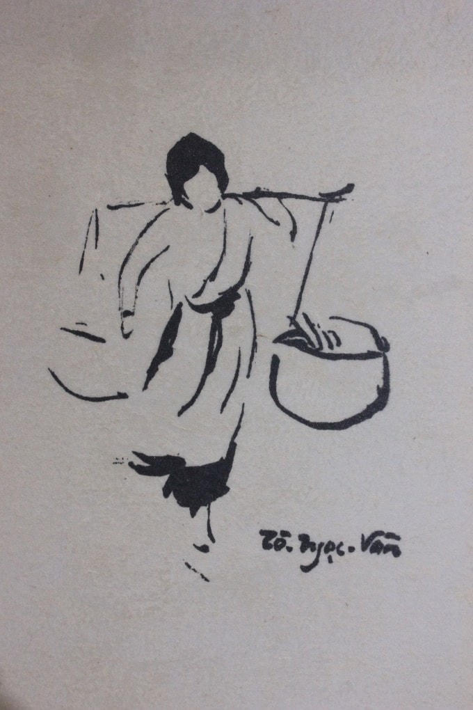 Bức ký họa gánh hàng rong Hà Nội xưa của họa sĩ Tô Ngọc Vân.