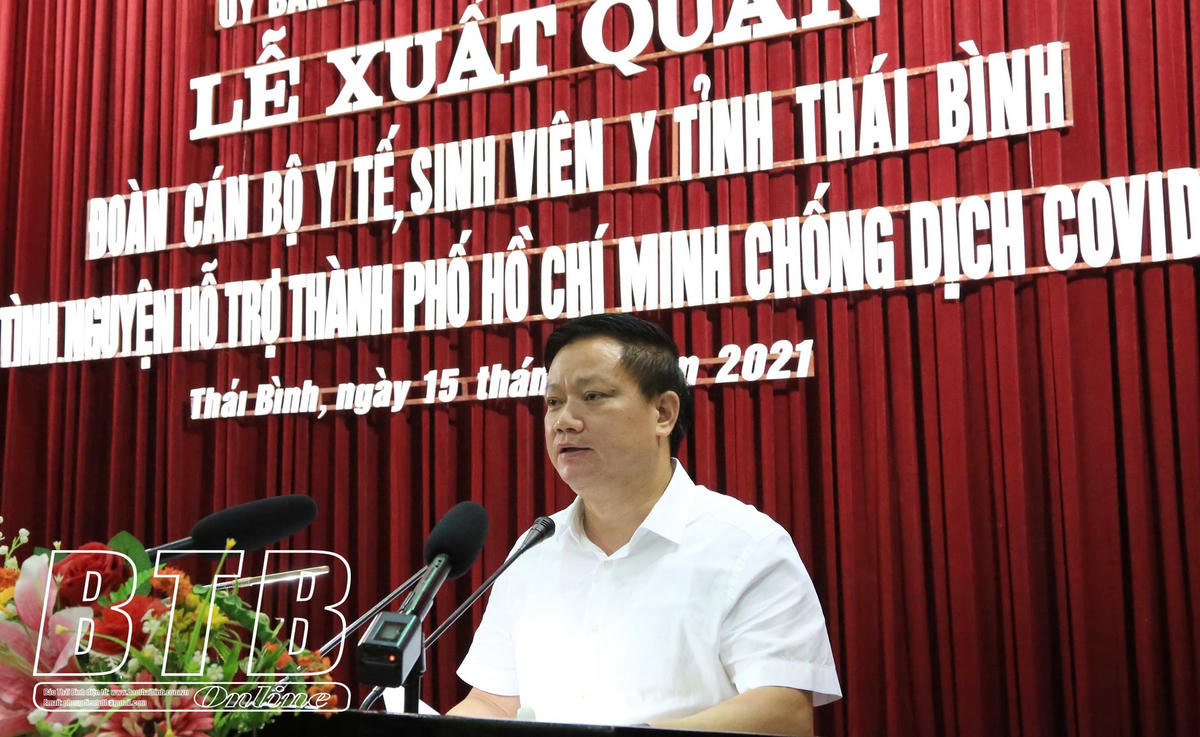 Phó Bí thư Tỉnh ủy, Chủ tịch UBND tỉnh Thái Bình phát biểu tại buổi lễ. Ảnh Báo Thái Bình.