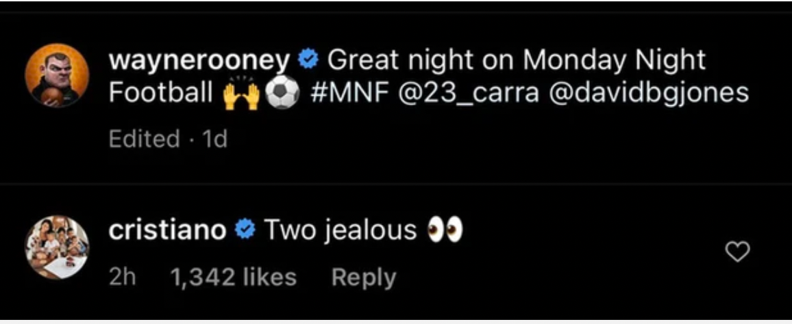 Ronaldo gọi Rooney là "kẻ ghen tỵ" trên Instagram.
