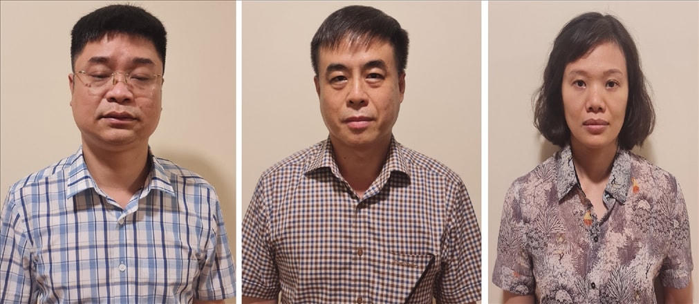 Các bị can (từ trái qua phải): Lê Việt Phương; Phạm Ngọc Hải; Thành Thị Đông Phương. Nguồn: Bộ Công an.
