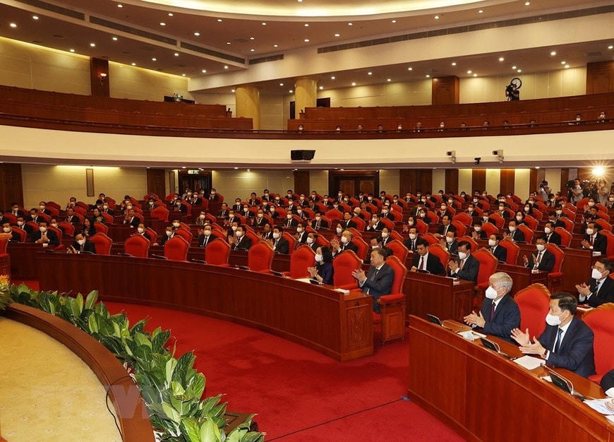 Các lãnh đạo Đảng, Nhà nước và các đại biểu tại phiên khai mạc hội nghị. (Ảnh: Trí Dũng/TTXVN).