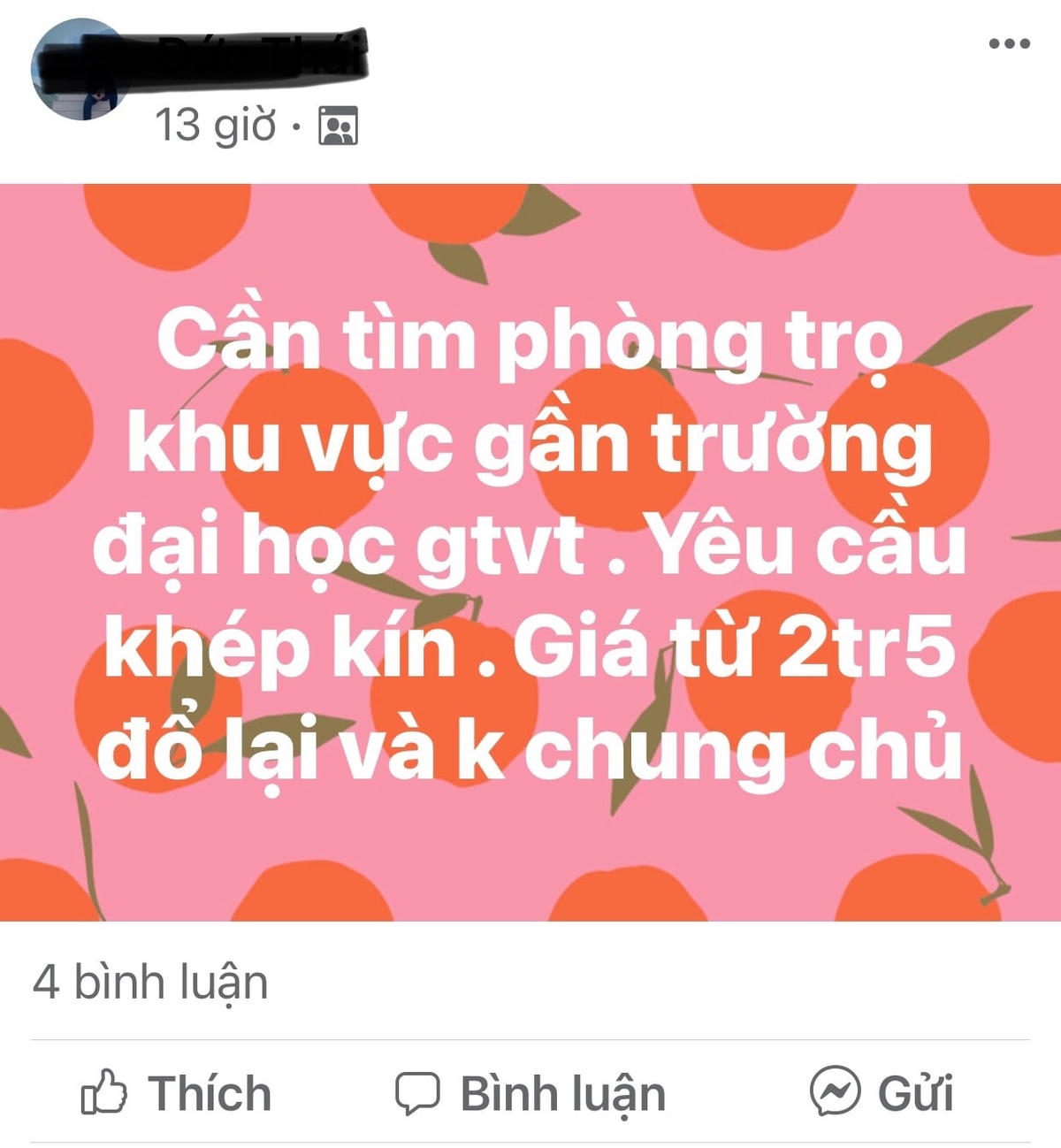 Trên mạng xã hội, nhiều sinh viên đăng thông tin tìm nhà trọ.