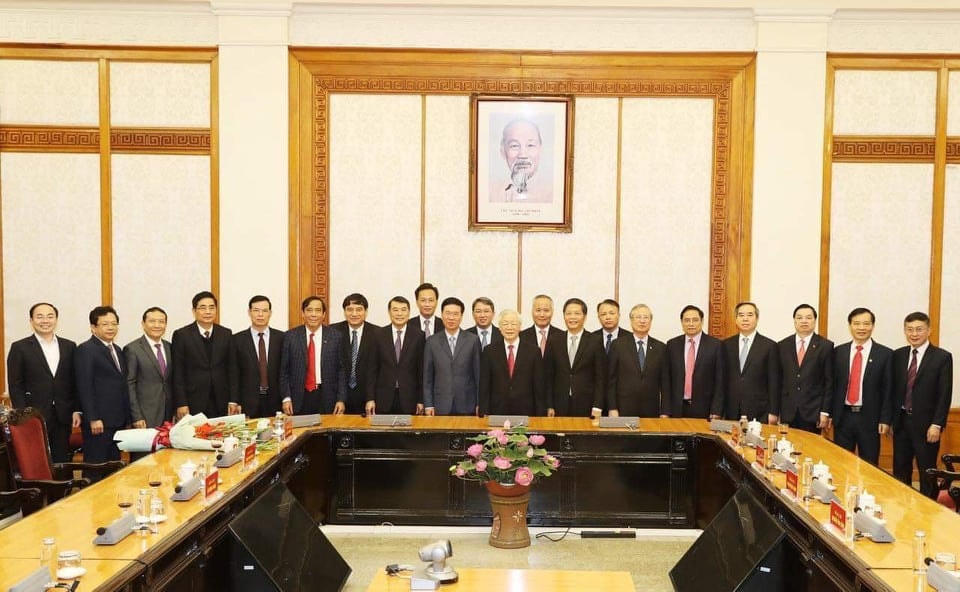 Tổng Bí thư, Chủ tịch nước Nguyễn Phú Trọng dự buổi lễ. (Ảnh: Trí Dũng/TTXVN).
