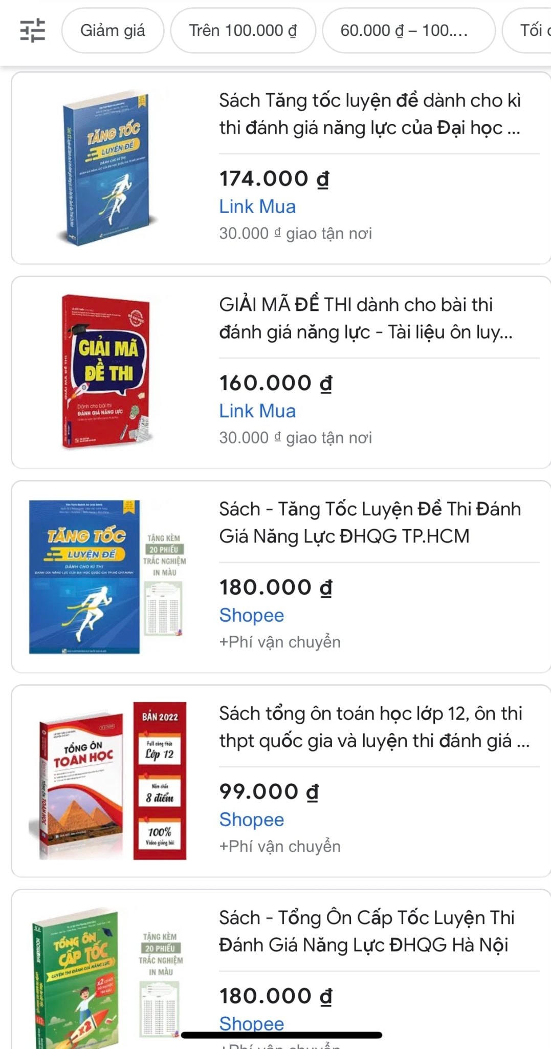 Sách ôn thi đánh giá năng lực bán tràn lan trên mạng.