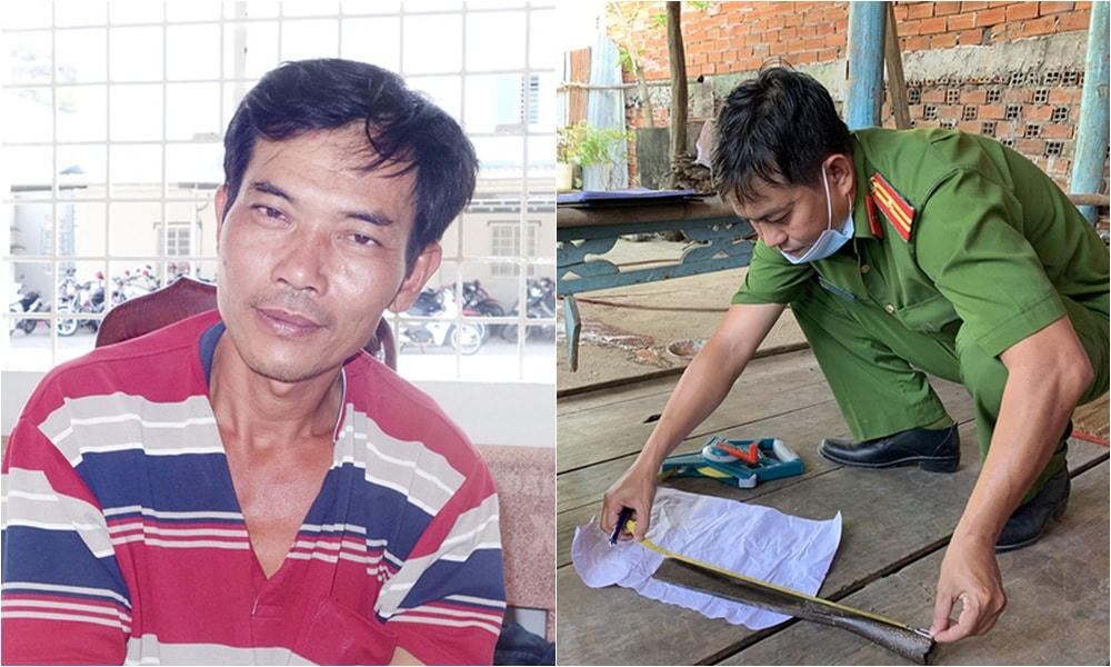 Đối tượng Phan Ngọc Nam và con dao dùng để gây án.