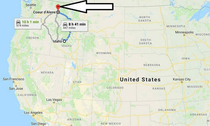 Vị trí Coeur d'Alene, bang Idaho, trên bản đồ. Đồ họa: Google Map.
