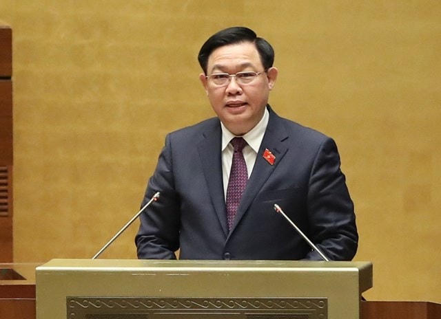 Chủ tịch Quốc hội Vương Đình Huệ phát biểu bế mạc kỳ họp. (Ảnh: Quang Vinh).