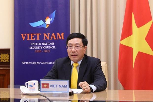 Phó Thủ tướng, Bộ trưởng Ngoại giao Phạm Bình Minh phát biểu tại phiên thảo luận. (Ảnh: Lâm Khánh/TTXVN).