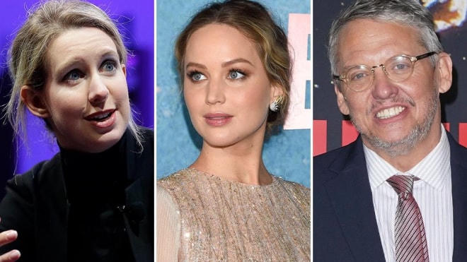 Elizabeth Holmes, Jennifer Lawrence và Adam McKay (từ trái qua).