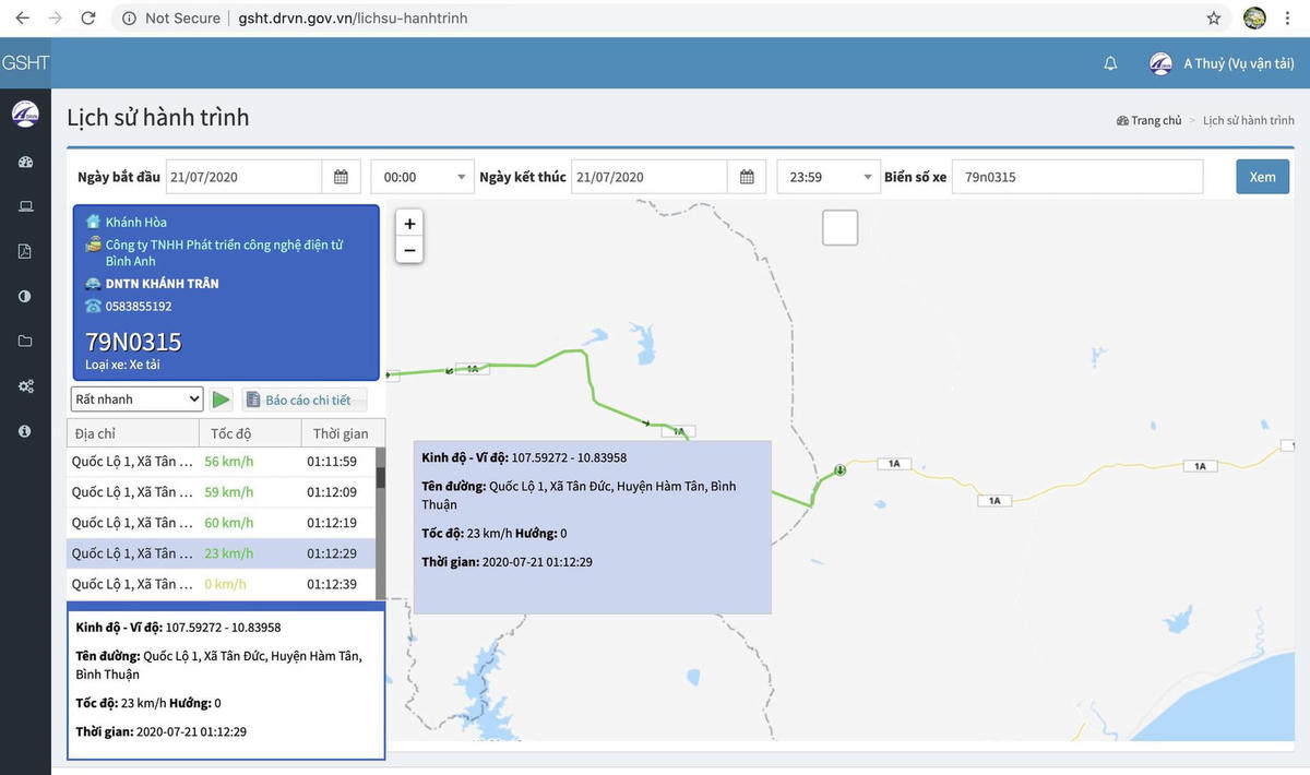 Tốc độ của xe tải trước và khi xảy ra tai nạn - Nguồn: Tổng cục Đường bộ Việt Nam.