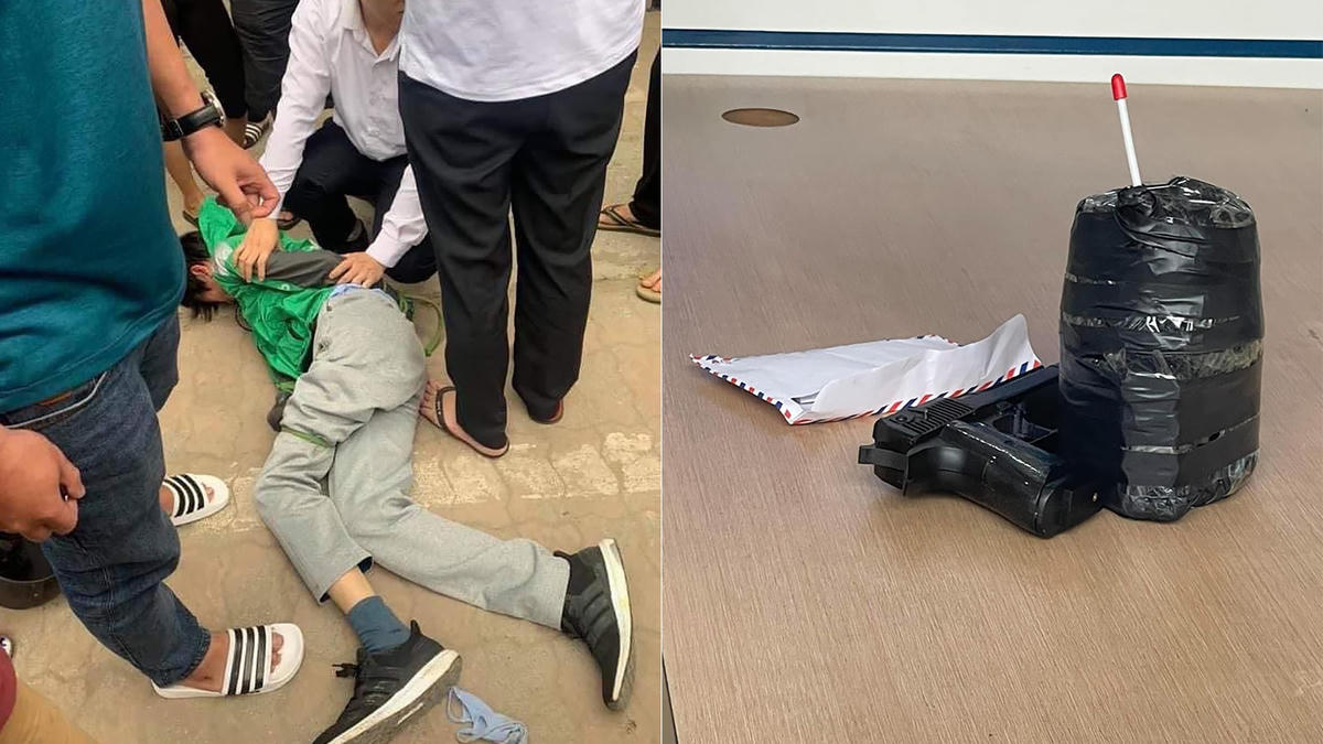 Vũ khí mà tên cướp này dùng để uy hiếp nhân viên ngân hàng. Ảnh: Báo PNVN.