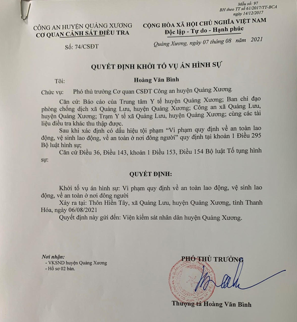 Quyết định khởi tố vụ án hình sự liên quan đến lái xe contairner không thực hiện khai báo y tế, sau đó dương tính Covid-19.