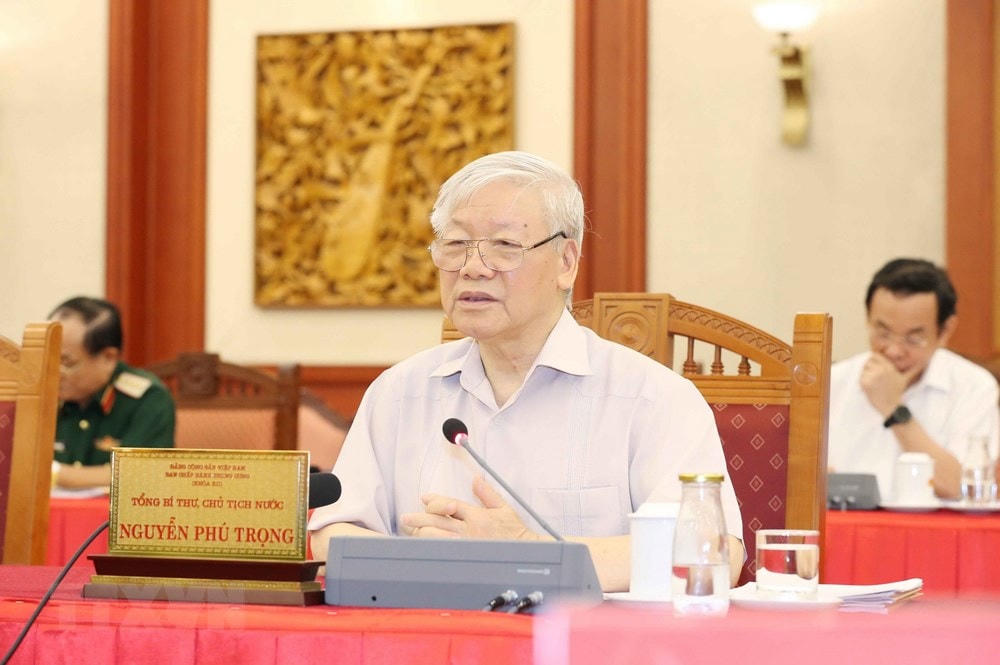 Tổng Bí thư, Chủ tịch nước Nguyễn Phú Trọng phát biểu kết luận buổi làm việc. (Ảnh: Phương Hoa/TTXVN).