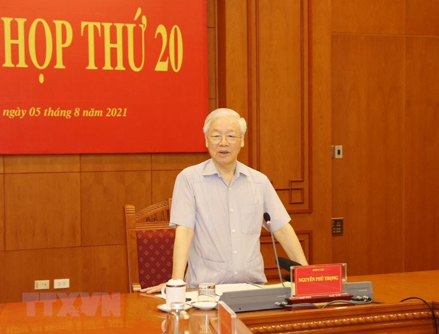 Tổng Bí thư Nguyễn Phú Trọng phát biểu tại Phiên họp thứ 20 Ban Chỉ đạo Trung ương về phòng, chống tham nhũng . (Ảnh: Trí Dũng/TTXVN)
