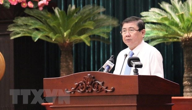 Chủ tịch UBND Thành phố Hồ Chí Minh Nguyễn Thành Phong phát biểu tại hội nghị. (Ảnh: Trần Xuân Tình/TTXVN).