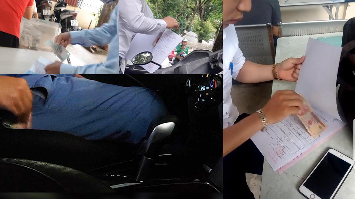 Hiện tượng “kẹp” tiền diễn ra công khai và dễ dàng ghi nhận tại các điểm đăng ký xe ô tô trên địa bàn Hà Nội.