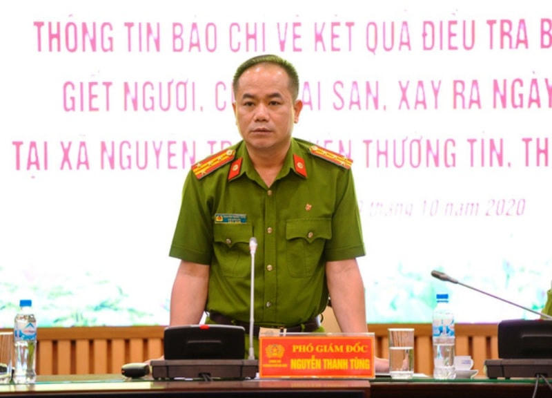 Đại tá Nguyễn Thanh Tùng- Phó Giám đốc Công an TP Hà Nội phát biểu tại buổi họp báo.