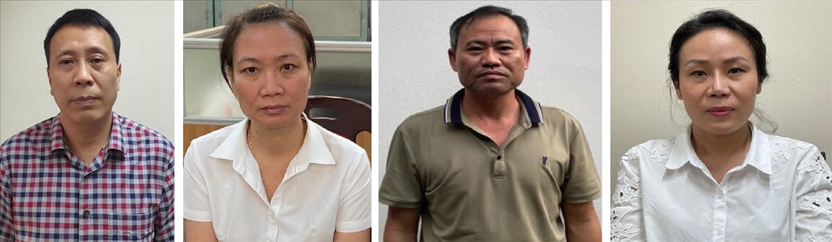 4 bị can bị khởi tố  (từ trái qua phải): Đỗ Anh Tuấn; Bùi Phương Thảo; Bùi Văn Mận; Hoàng Thị Kim Loan.
