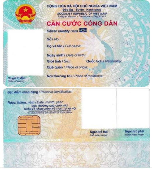 Mặt trước và mặt sau thẻ Căn cước công dân gắn chip điện tử. Ảnh: Bộ Công an