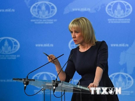 Người phát ngôn Bộ Ngoại giao Nga Maria Zakharova trong cuộc họp báo tại Moskva. (Ảnh: AFP/TTXVN).