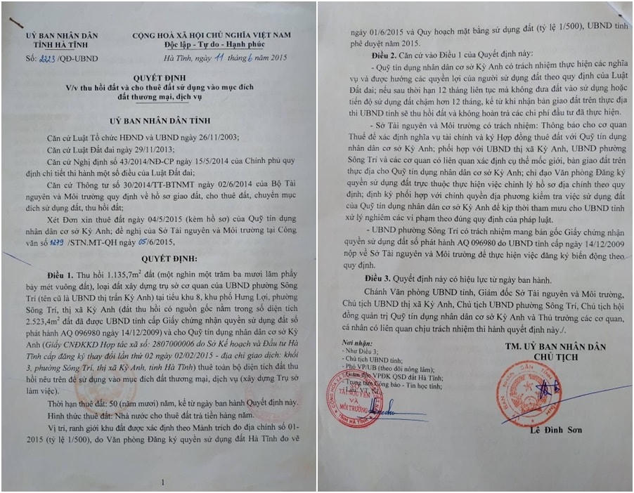 Quyết định trái luật của cựu Chủ tịch UBND tỉnh Hà Tĩnh Lê Đình Sơn.