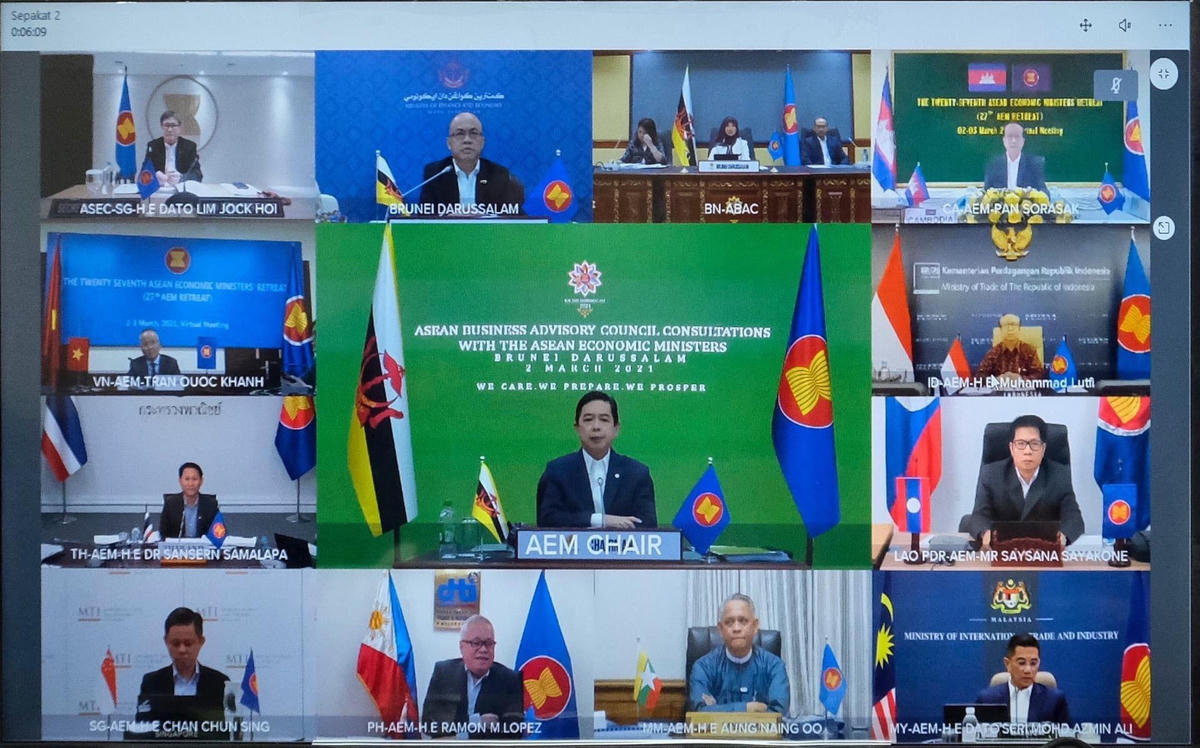 Các Bộ trrưởng tham dự Hội nghị trực tuyến ASEAN hẹp lần thứ 27.