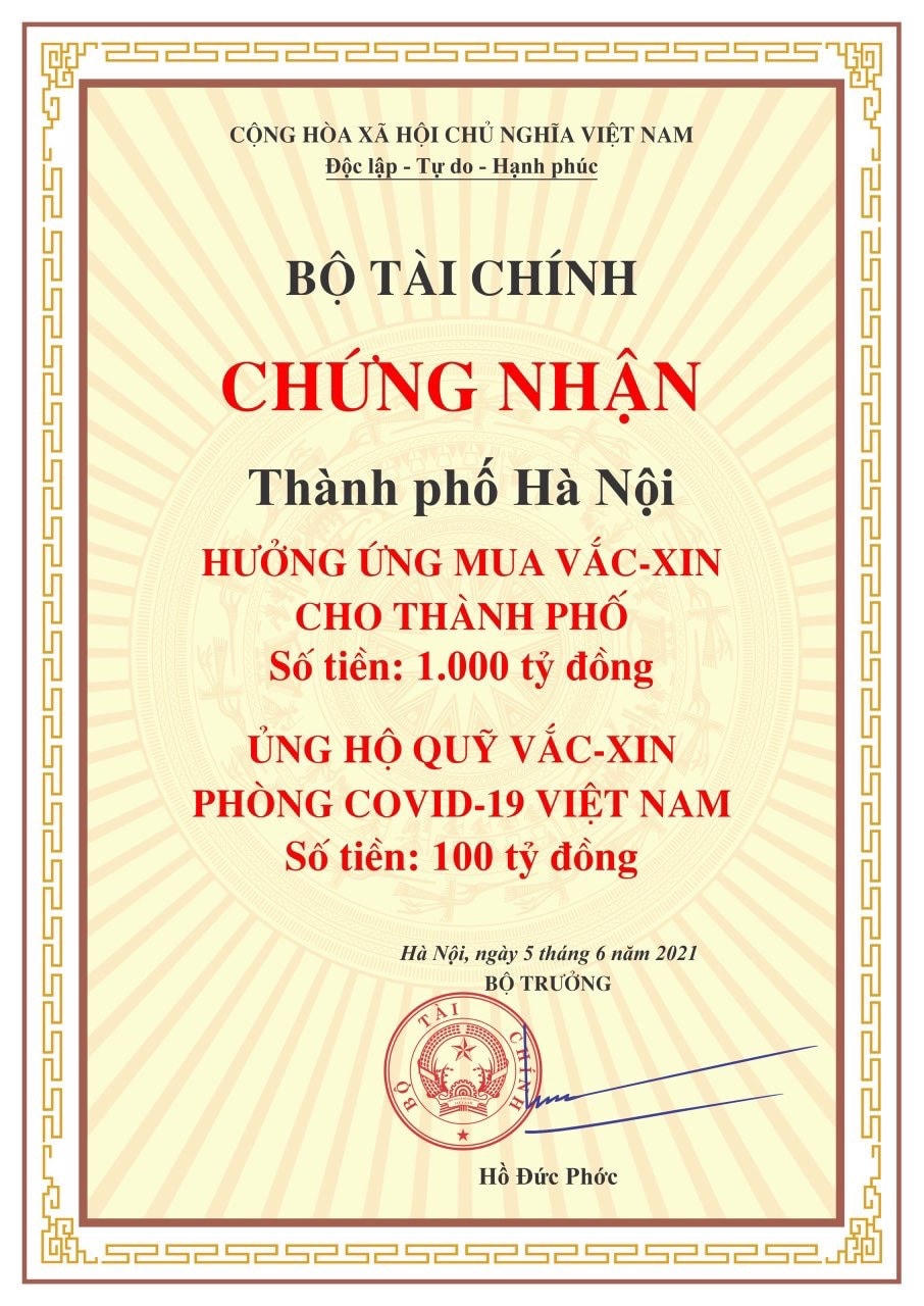 Chứng nhận ủng hộ của Bộ Tài chính